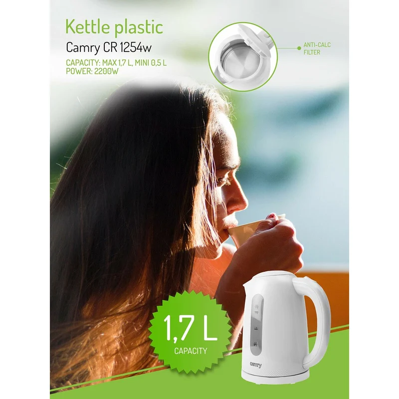 Bollitore Adler CR 1254W Plastica Bianca 2200 W 1,7 L