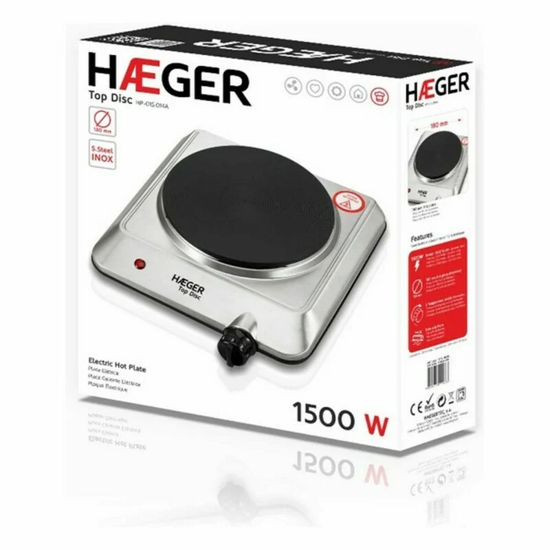 Piastra Elettrica Haeger HP-01S.014A Acciaio Inox 1 Fornello Nero Argento 1500W