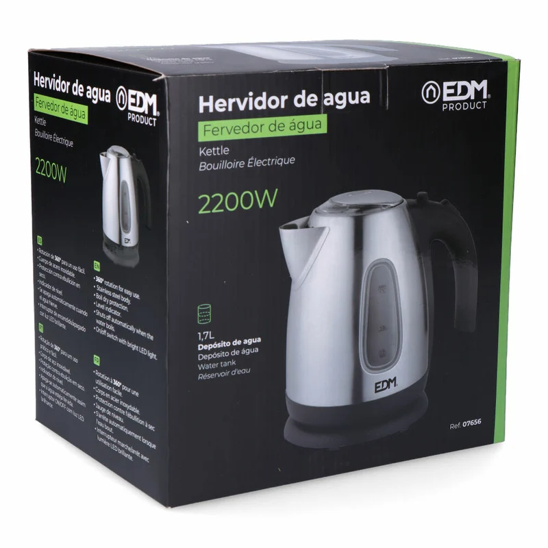 Bollitore EDM 07656 Bollitore Nero Acciaio inox 2200 W 1,7 L