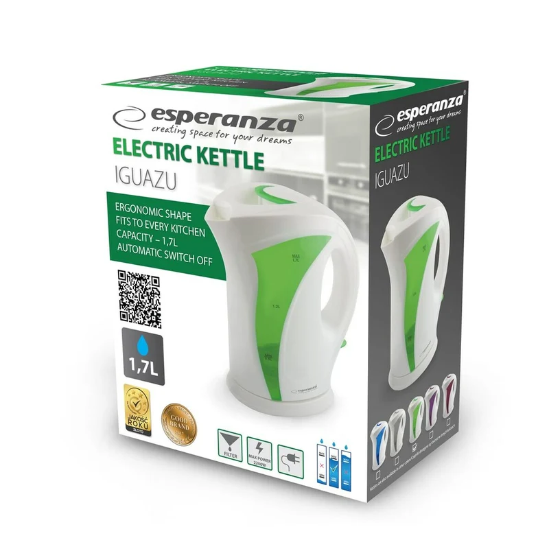 Bollitore Esperanza EKK018G Bianco Verde Multicolor Plastica 2200 W 1,7 L