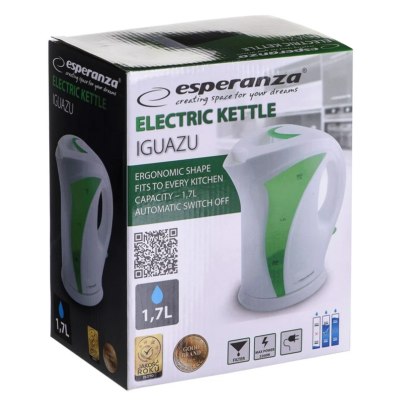 Bollitore Esperanza EKK018G Bianco Verde Multicolor Plastica 2200 W 1,7 L