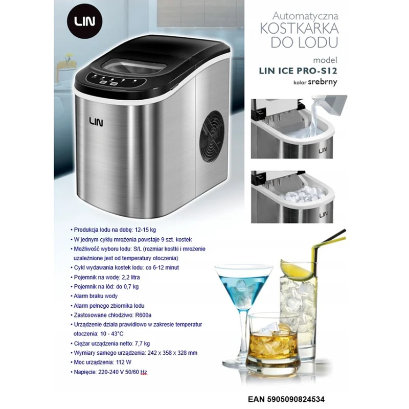 Macchina per il ghiaccio Lin ICE PRO-S12 Argento 112 W 2,2 L