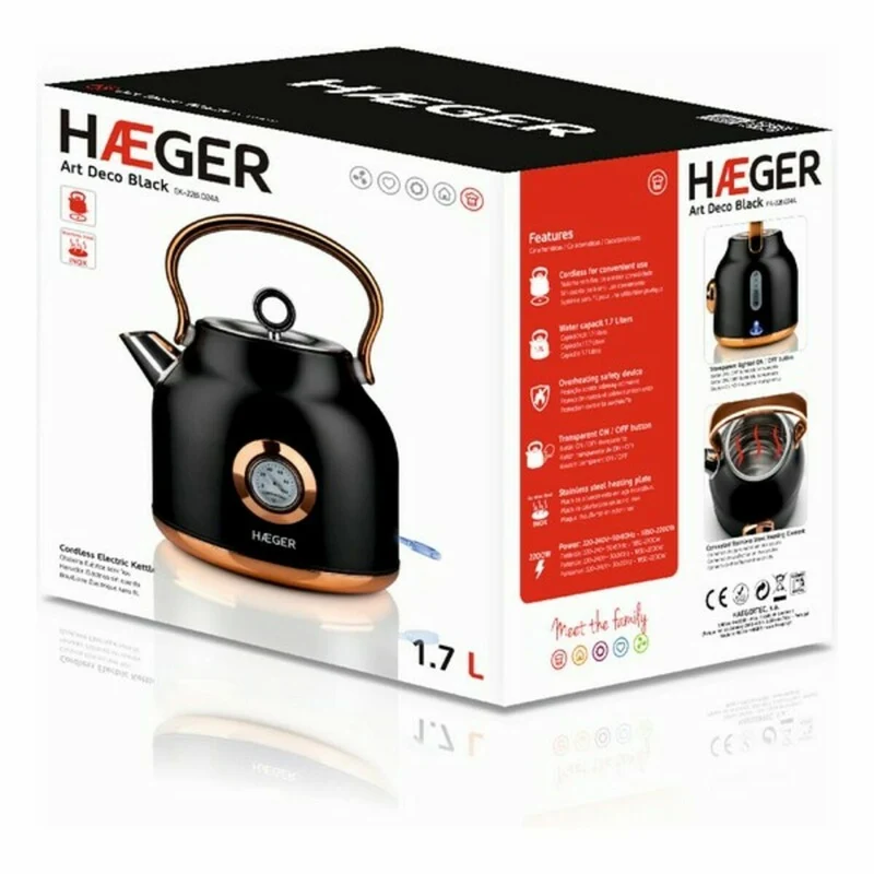 Bollitore Acqua e Teiera Elettrico Haeger EK-22B.024A Nero Acciaio inox 2200 W 1,7 L