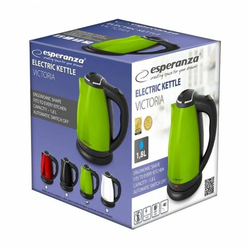 Bollitore Esperanza EKK113G Nero Verde plastica, acciaio inossidabile 1800 W 1,8 L