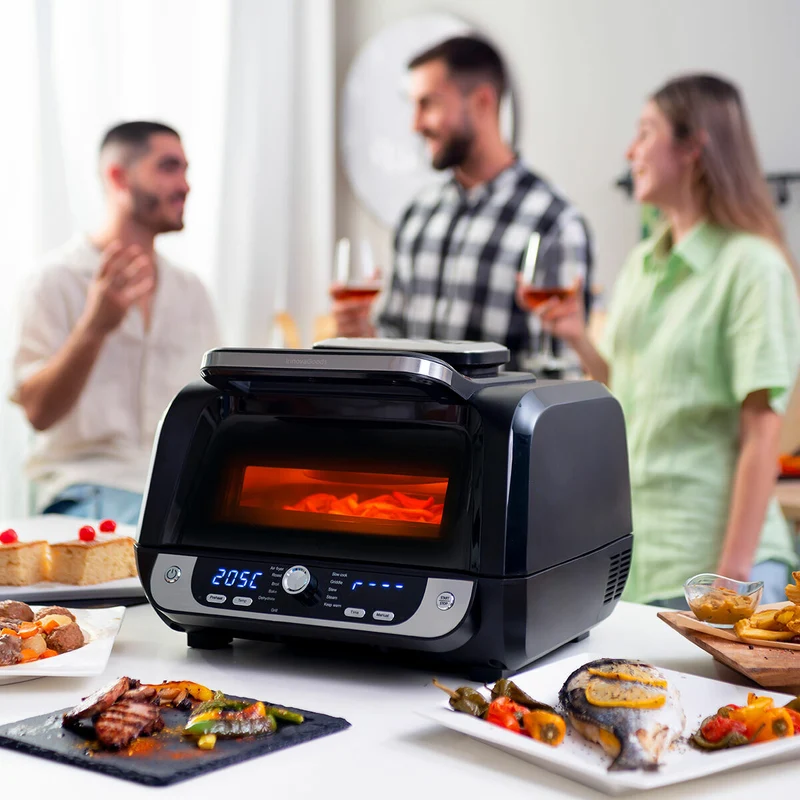 Friggitrice ad Aria con Griglia, Accessori e Ricettario InnovaGoods Fryinn 12-in-1 6000 Acciaio Nero 3400 W 6 L