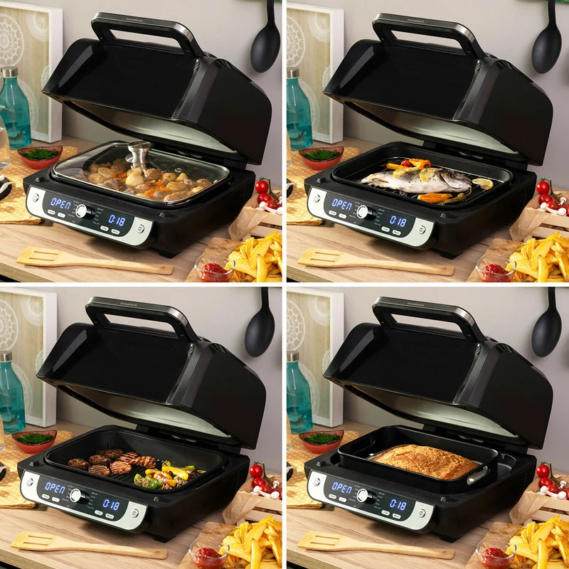 Friggitrice ad Aria con Griglia, Accessori e Ricettario InnovaGoods Fryinn 12-in-1 6000 Acciaio Nero 3400 W 6 L