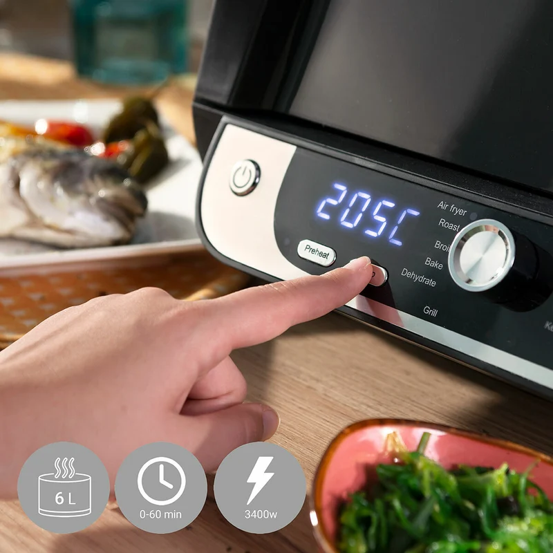 Friggitrice ad Aria con Griglia, Accessori e Ricettario InnovaGoods Fryinn 12-in-1 6000 Acciaio Nero 3400 W 6 L