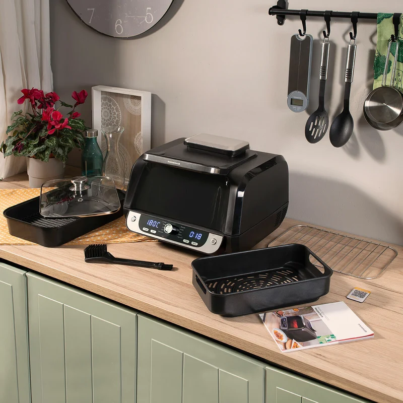 Friggitrice ad Aria con Griglia, Accessori e Ricettario InnovaGoods Fryinn 12-in-1 6000 Acciaio Nero 3400 W 6 L