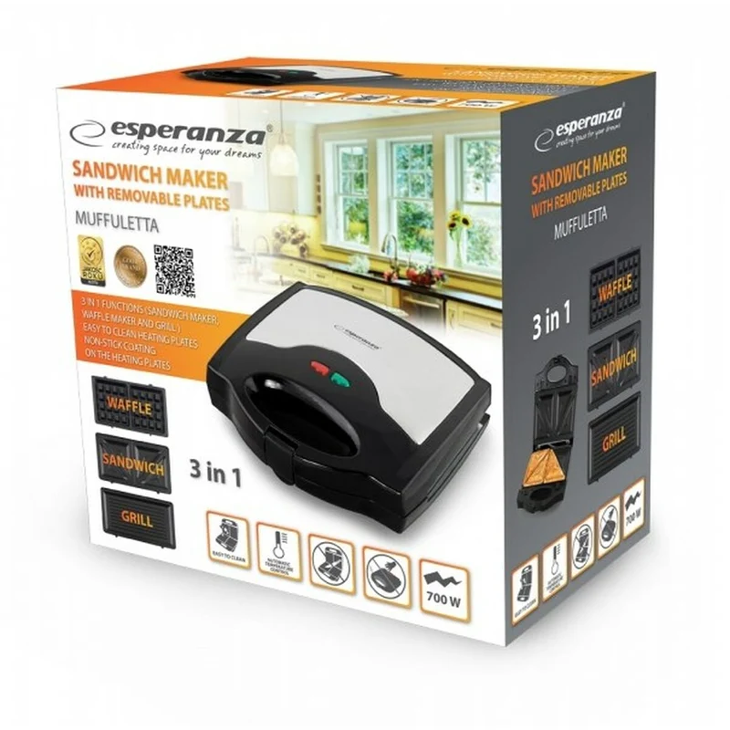 Tostiera Esperanza EKT005 Nero Grigio 700 W