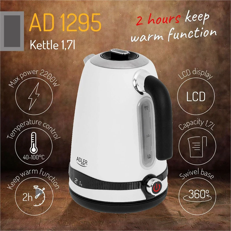 Bollitore Adler Bianco Acciaio inox 2200 W 1,7 L