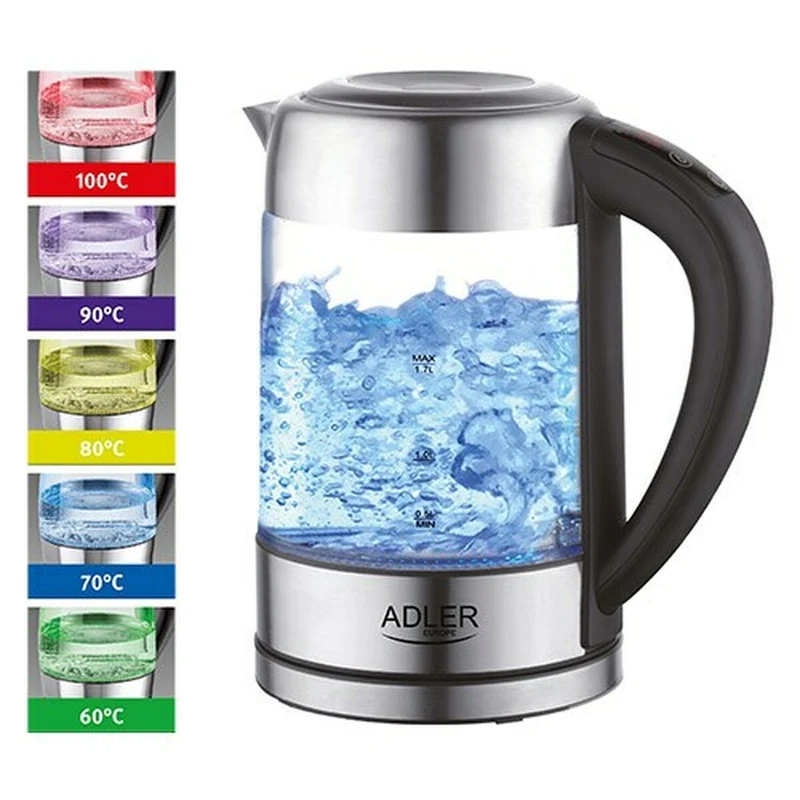Bollitore Adler AD 1247 Cristallo Acciaio Vetro Grigio 2200 W 1,7 L