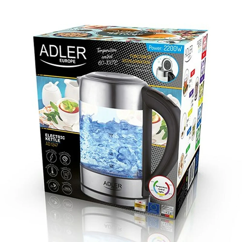 Bollitore Adler AD 1247 Cristallo Acciaio Vetro Grigio 2200 W 1,7 L