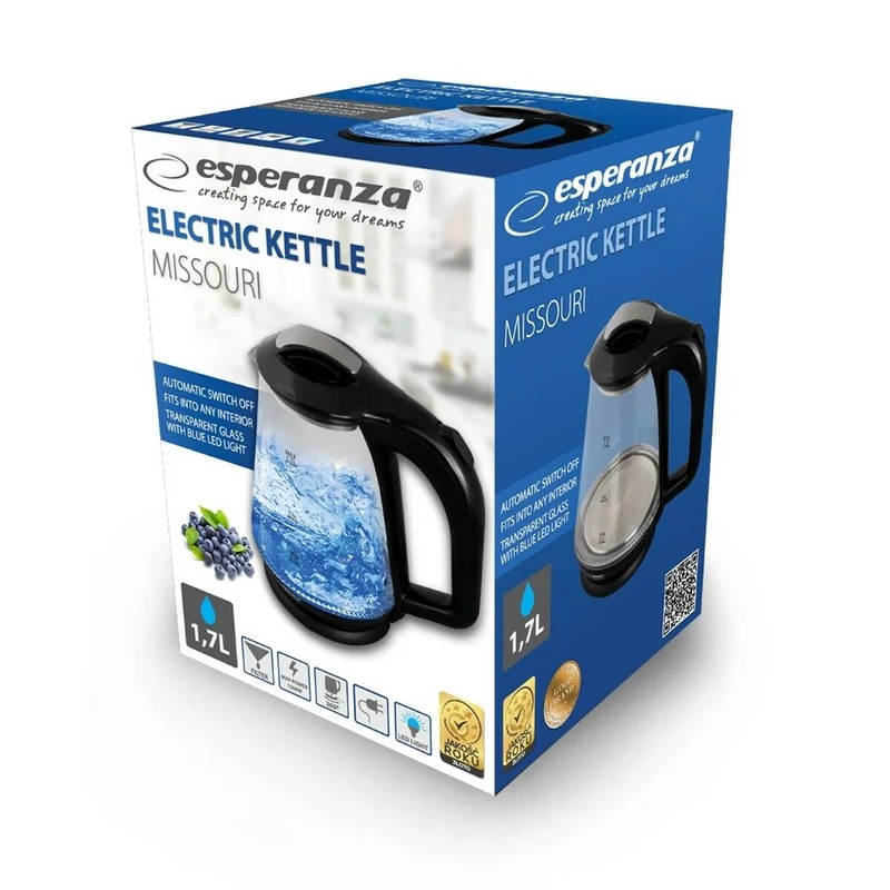 Bollitore Esperanza EKK024K Vetro Nero Plastica 1500 W 1,7 L
