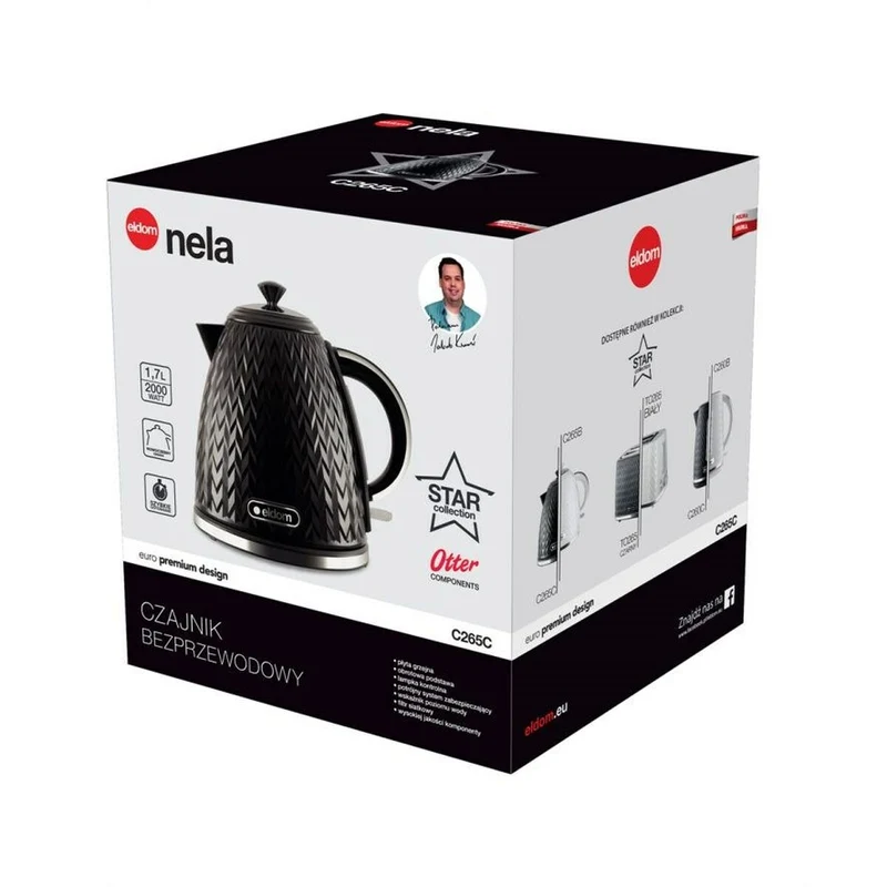 Bollitore Eldom NELA Plastica Nera 1200 W 2000 W 1,7 L