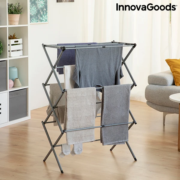 Stendibiancheria Pieghevole ed Estensibile in Metallo con 3 Livelli Cloxy InnovaGoods (11 Barre)