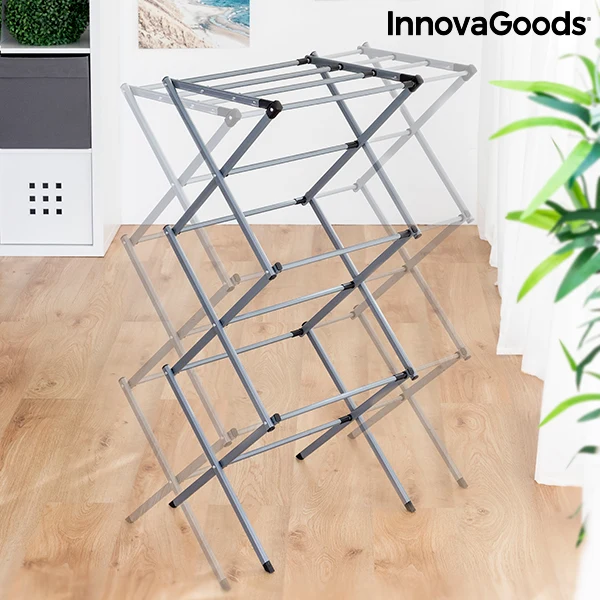 Stendibiancheria Pieghevole ed Estensibile in Metallo con 3 Livelli Cloxy InnovaGoods (11 Barre)