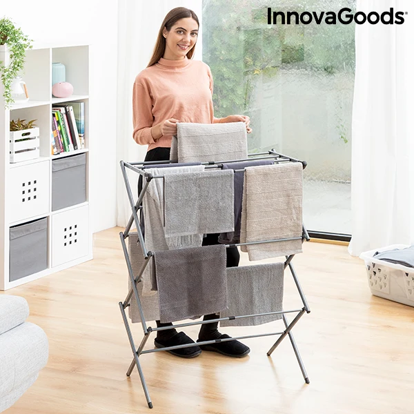 Stendibiancheria Pieghevole ed Estensibile in Metallo con 3 Livelli Cloxy InnovaGoods (11 Barre)