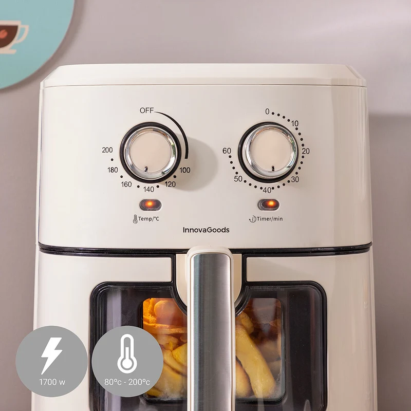 Friggitrice ad Aria InnovaGoods Vynner Pro 6500 Cream 1700 W 6,5 L Acciaio inox