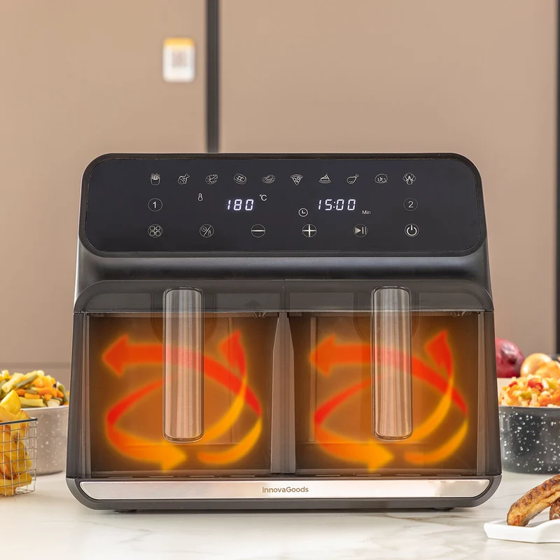 Friggitrice ad Aria InnovaGoods Fryinn Double 8000 Nera 3400 W 8 L Acciaio inossidabile