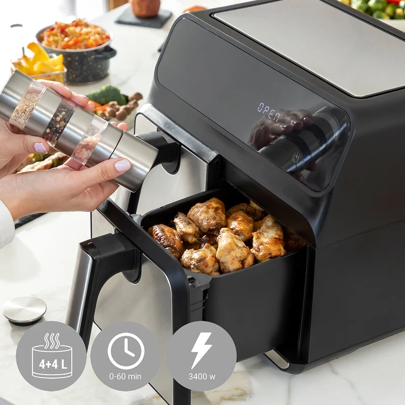 Friggitrice ad Aria InnovaGoods Fryinn Double 8000 Nera 3400 W 8 L Acciaio inossidabile