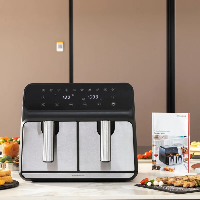 Friggitrice ad Aria InnovaGoods Fryinn Double 8000 Nera 3400 W 8 L Acciaio inossidabile