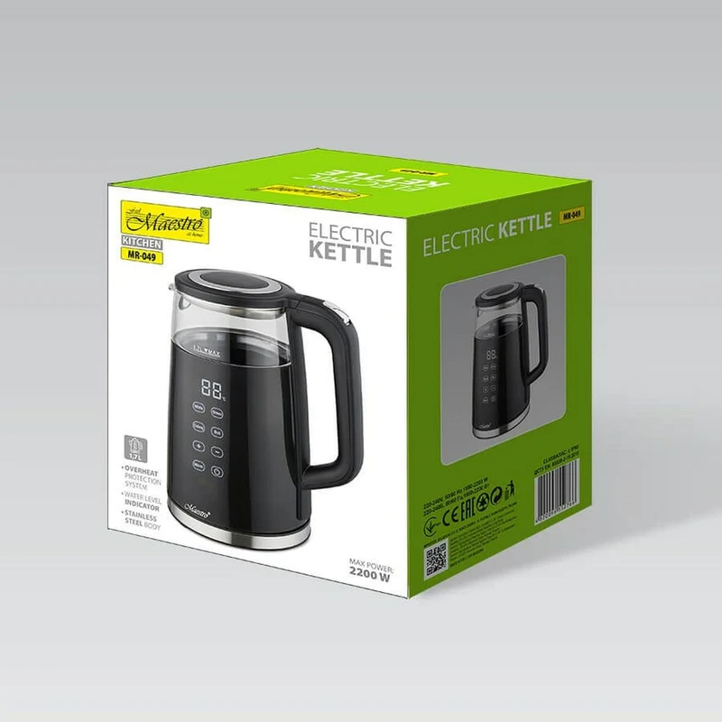 Bollitore Feel Maestro MR-049 Vetro borosilicato cristallo trasparente nero 2200 W 1,7 L
