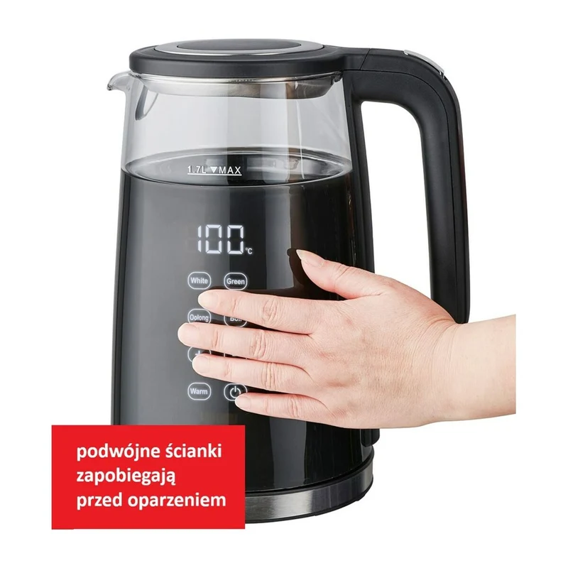Bollitore Feel Maestro MR-049 Vetro borosilicato cristallo trasparente nero 2200 W 1,7 L