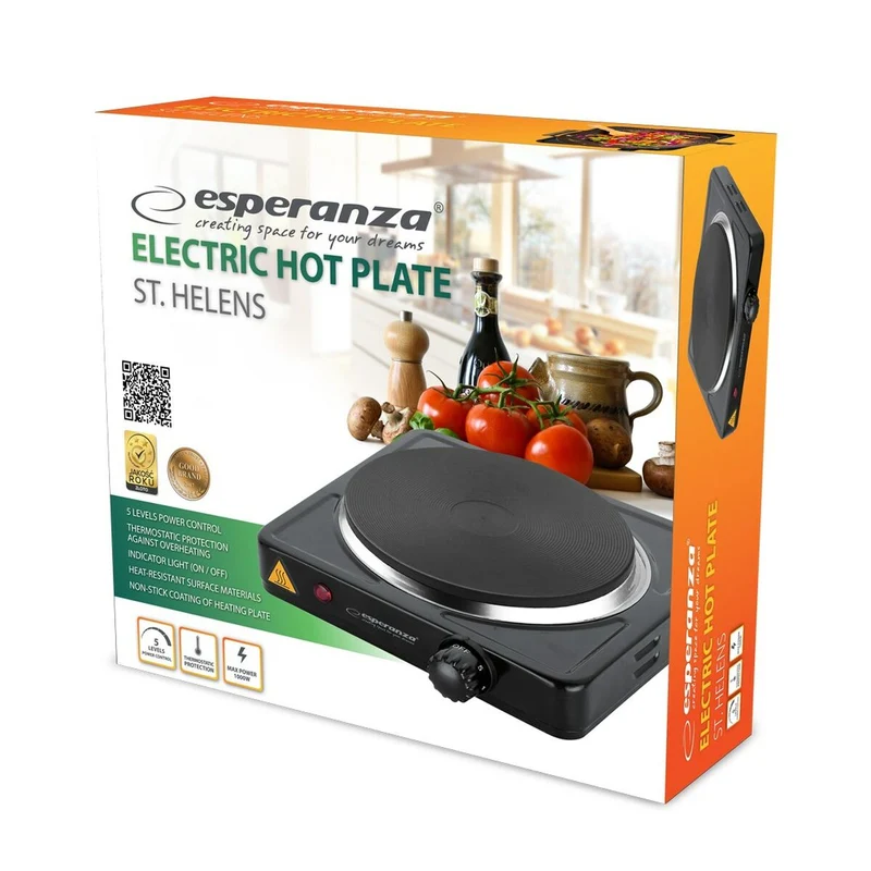 Piastra elettrica Esperanza EKH003K Nero 1000 W 21 x 6 x 21 cm