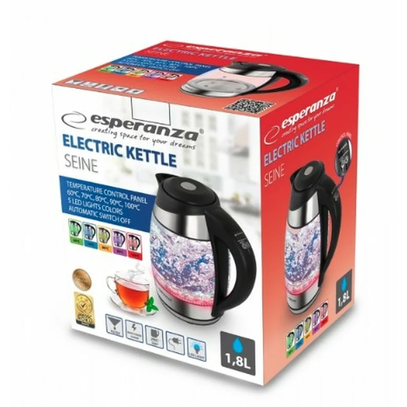 Bollitore Esperanza EKK026 Nero Multicolor Vetro polipropilene Plastica 2200 W 1,7 L