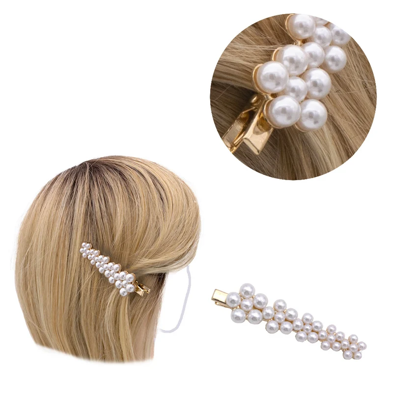 VIAHERMADA Clip per capelli Dorato con Perline 8x2cm