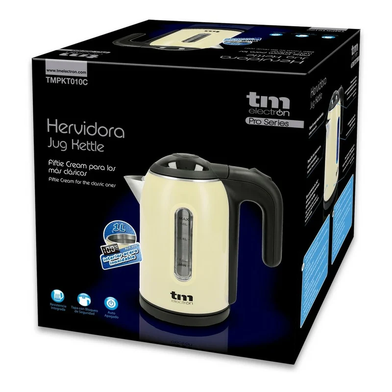 Bollitore Elettrico con Luce LED TM Electron Acciaio Inox Crema