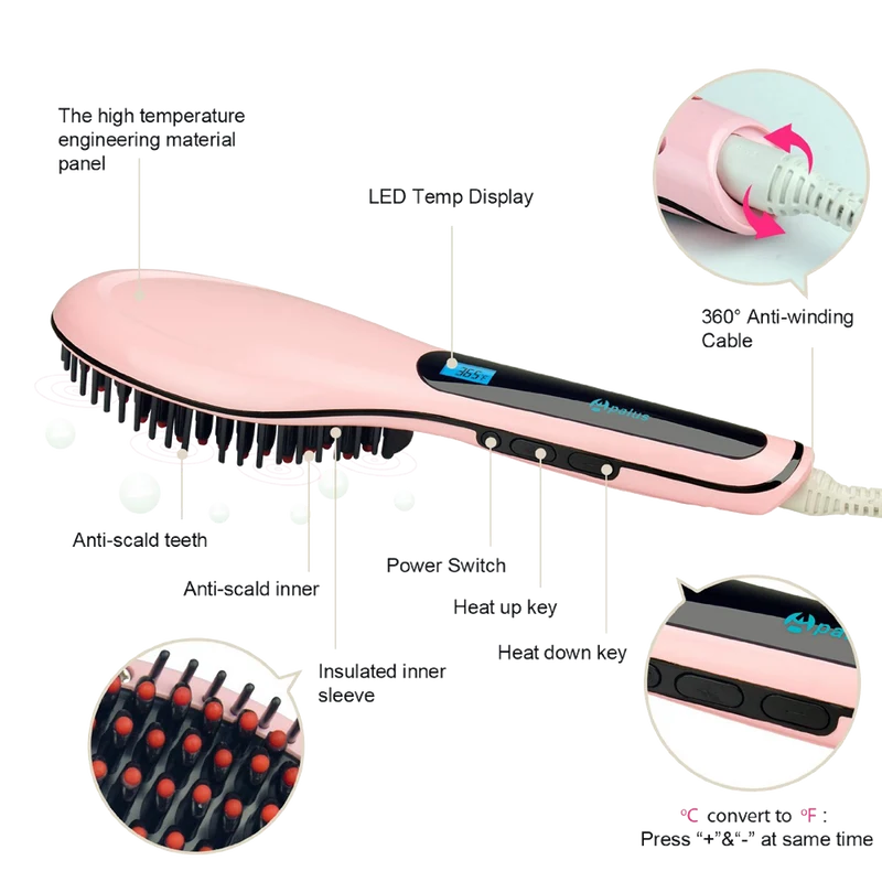Apalus Brush Hair Straightener Detangling Hair Brush