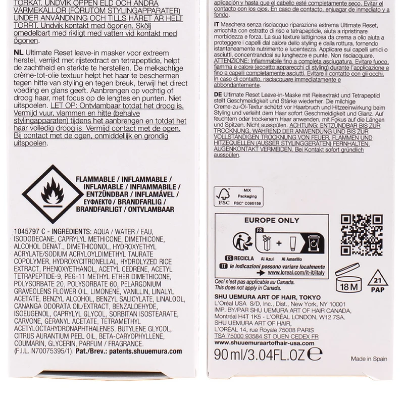 Shu Uemura Ultimate Reset Leave in Mask 90ml - maschera capelli danneggiati