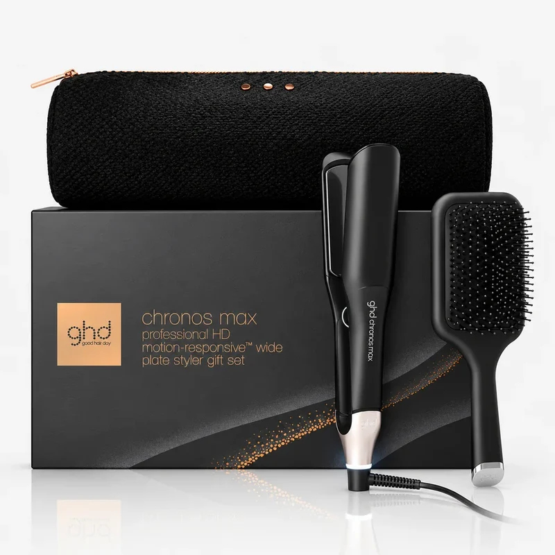 GHD Chronos Max Gift Set Nero, Piastra Larga + Paddle Brush