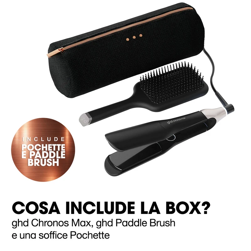 GHD Chronos Max Gift Set Nero, Piastra Larga + Paddle Brush