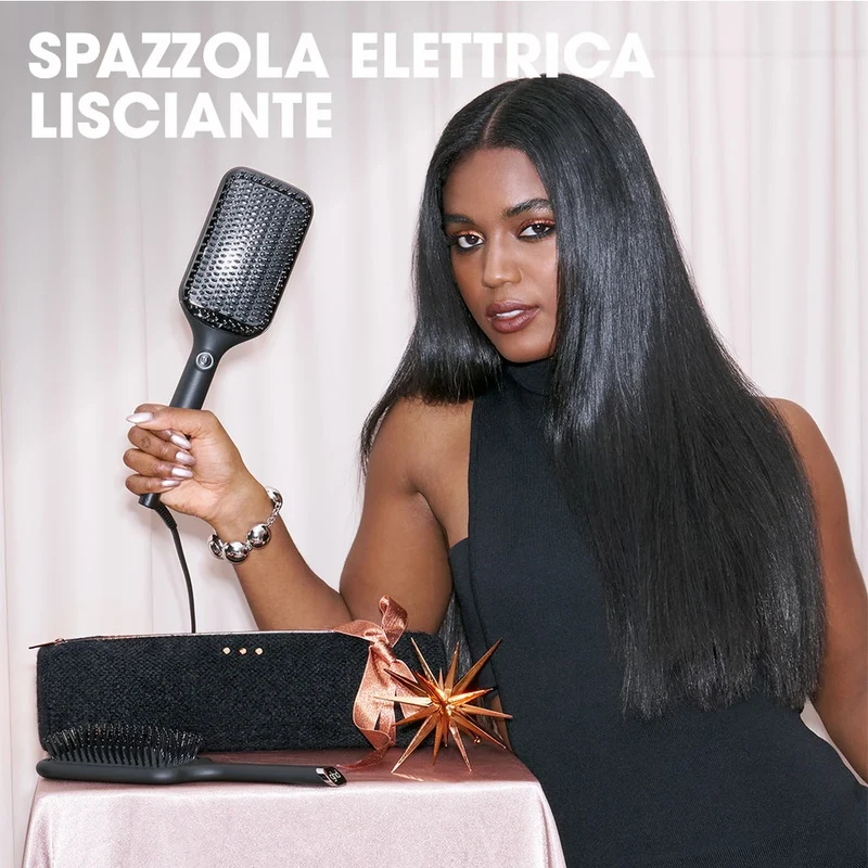 GHD Glide+ Max Gift Set Nero, Spazzola Lisciante + Paddle Brush
