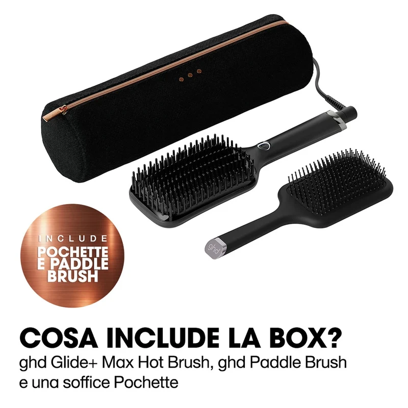 GHD Glide+ Max Gift Set Nero, Spazzola Lisciante + Paddle Brush