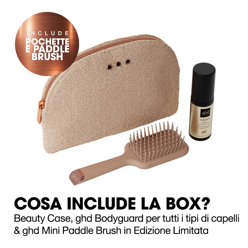 GHD Style Gift Set Cashmere Beige, Bodyguard + Mini Paddle Brush