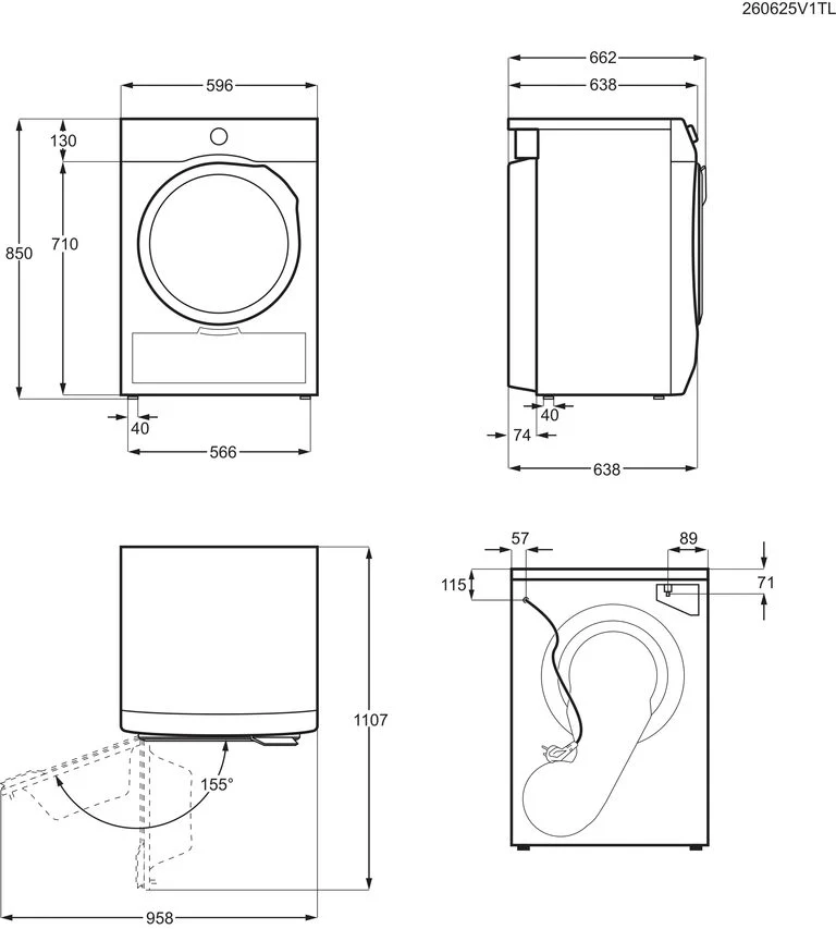 Electrolux EW6H1ZBG8C asciugatrice Libera installazione Caricamento frontale 8 kg Bianco, Nero