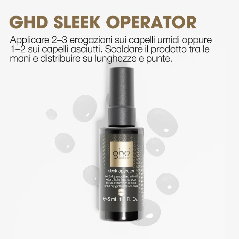 Ghd Sleek Operator Wet & Dry Smoothing Oil Elixir 45ml - olio nutriente anticrespo