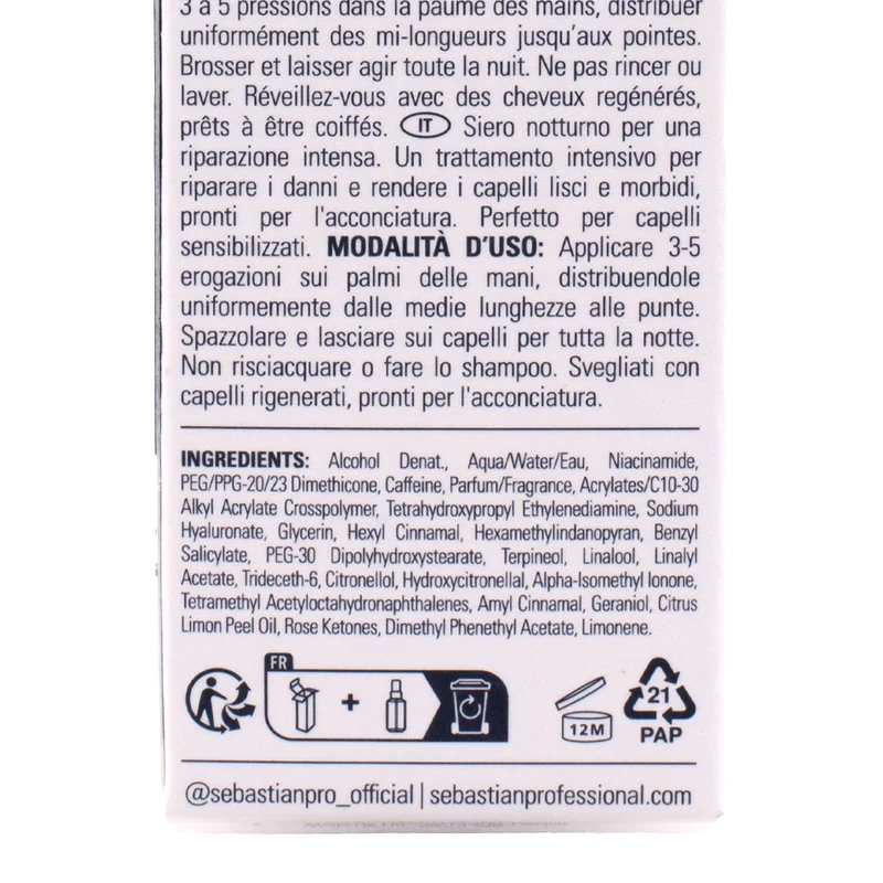 Sebastian Professional Penetraitt Overnight Repair Serum 100ml - trattamento notturno capelli danneggiati