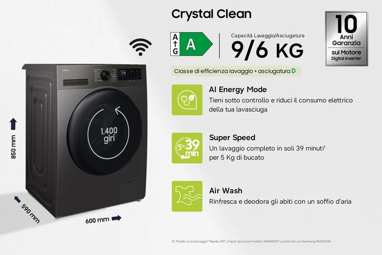 Samsung Lavasciuga ‎ Crystal Clean ‎9Kg + ‎6Kg WD90HG5U34BXET