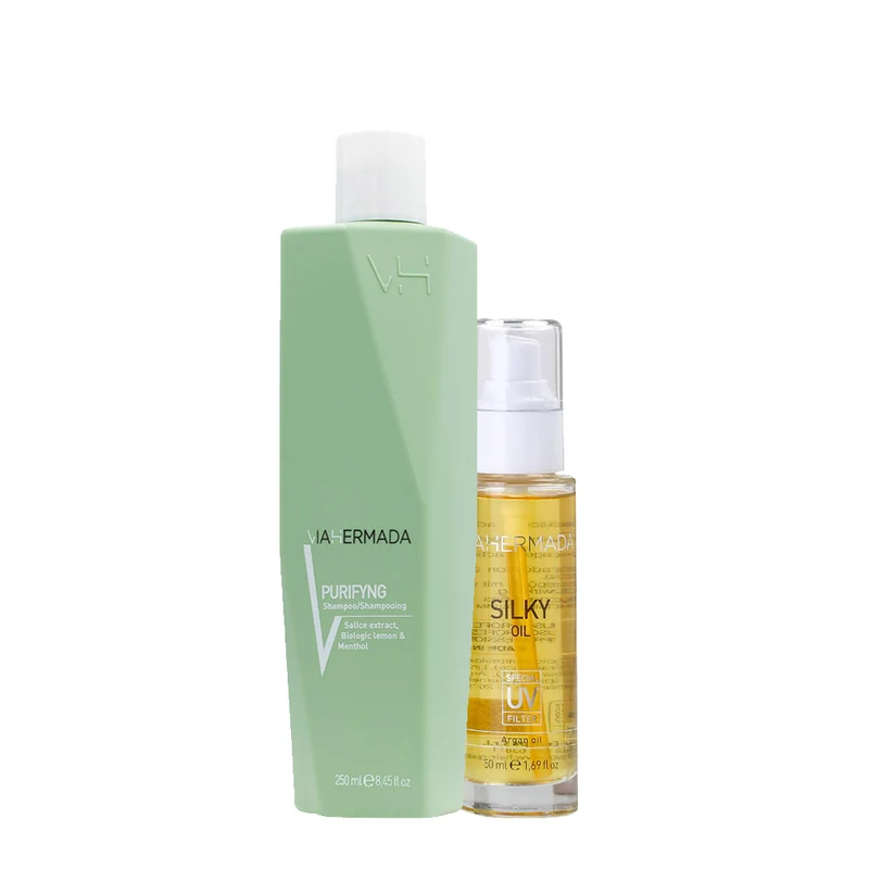 VIAHERMADA Purifyng Shampoo 250ml Silky Oil 50ml + Asciugamano Mare Giallo OMAGGIO