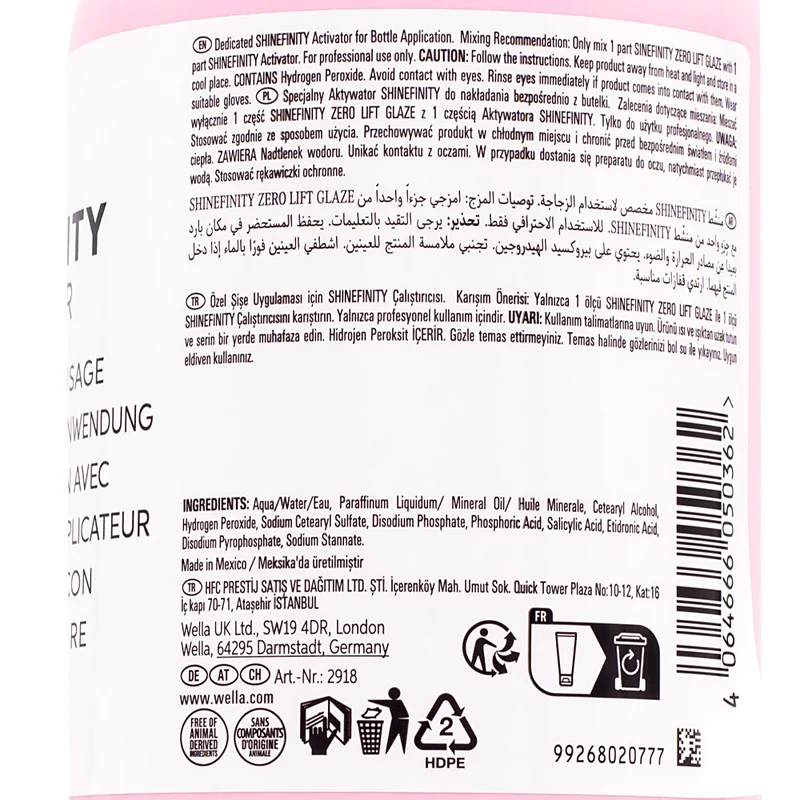 Wella Shinefinity Base Activator Bottle 2% 1000ml - ossigeno attivatore per bottiglia