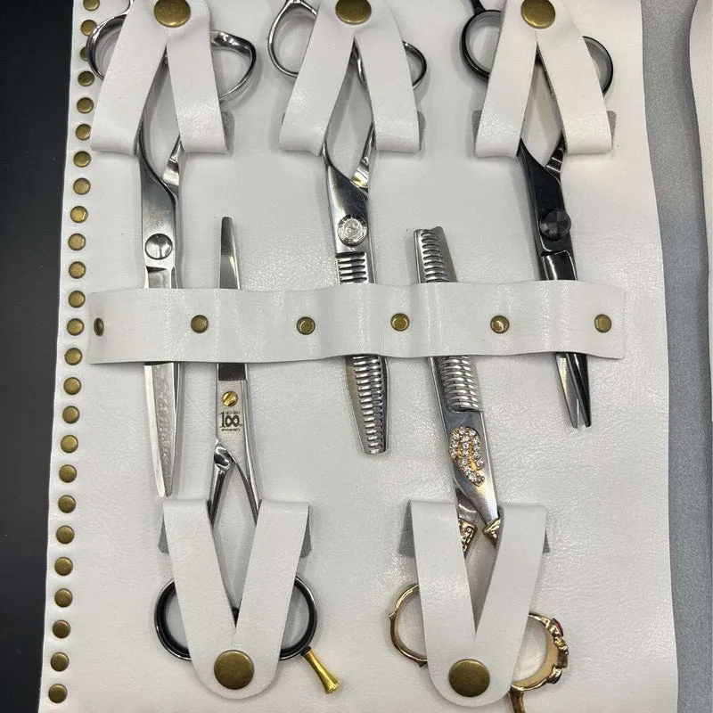 Custodia per forbici in pelle bianca di alta qualità - 5 tasche per forbici
