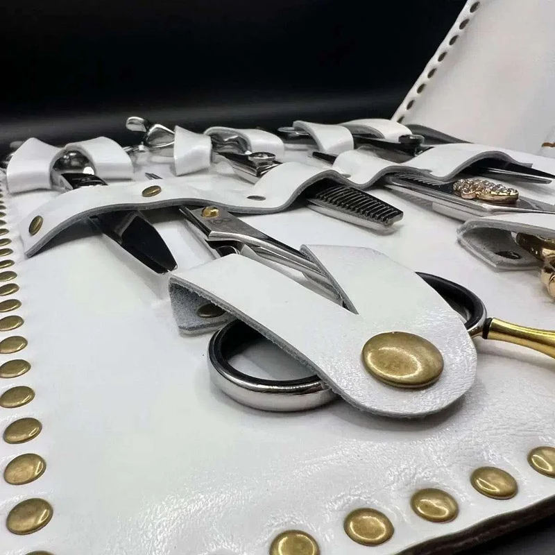 Custodia per forbici in pelle bianca di alta qualità - 5 tasche per forbici