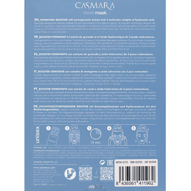 Casmara Sheet Mask Hyaluronic Booster Mask pz 10x18ml - maschera in tessuto idratante