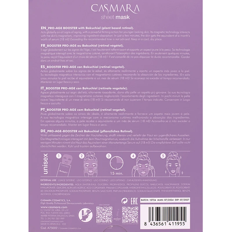 Casmara Sheet Mask Retinol-V Pro -Age Booster Mask 10pzx18ml - maschera in tessuto anti-age