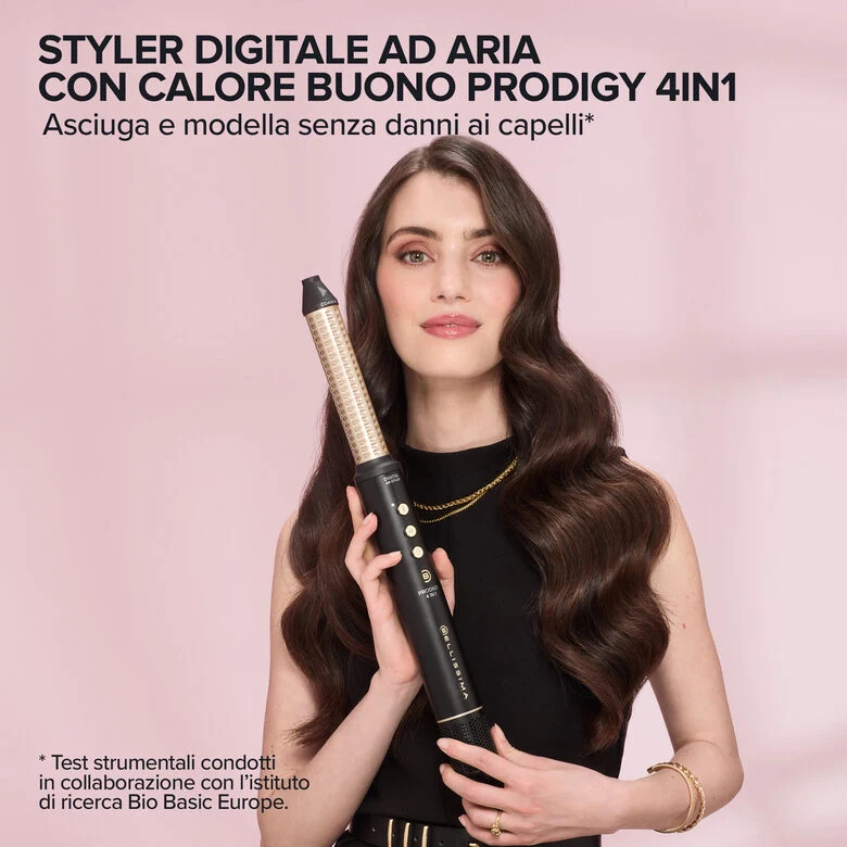 Bellissima Prodigy | Styler Digitale ad aria calda 4 in 1 - Onde, Ricci, Liscio Volume Senza Danni ai Capelli - Tecnologia Ion-Ceramic HI-Pro - Tecnologia Coanda - Controllo del Calore