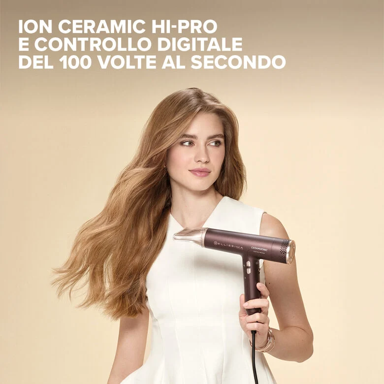 Bellissima Ceramisonic Asciugacapelli, Motore Digitale ad alta velocità, ultraleggero, con tecnologia Tecnologia Ion Ceramic Hi-Pro, ioni, 3 velocità, 3 temperature, Impostazione Gentle Dry,